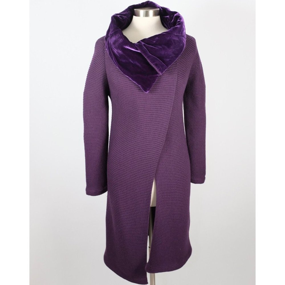 ETRO long cardigan jacket 40 US 4 purple wool cashmere velvet collar